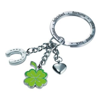 Troika klíčenka - podkova, čtyřlístek, srdíčko (kovová, mix barev)