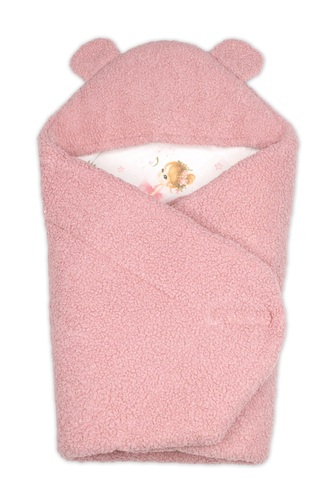 Beránková zavinovačka s kapucí bavlna/beránek, Teddy - Baletka, pudrově růžová; růžová