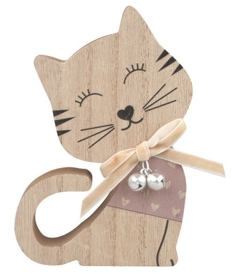 Kočka v hnědém dřevěná na postavení 9 x 13 x 2 cm