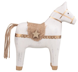 Kůň se zlatým dekorem dřevěný na postavení 17 x 18,5 x 5 cm