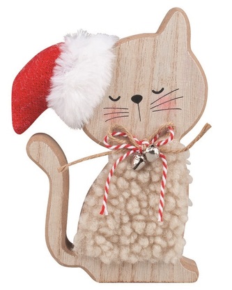 Kočka v červené čepici dřevěná na postavení 12 x 15,5 x 2,5 cm