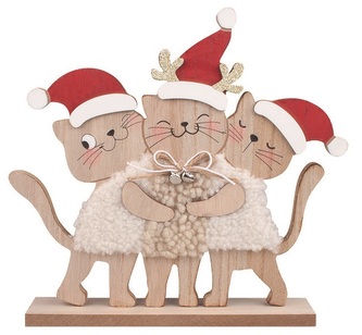 Kočky v červených čepicích dřevěné na postavení 23,5 x 22 x 4 cm