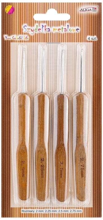 Zestaw szydełek z drewnianym uchwytem op.4szt. SZYD-3346, Aliga