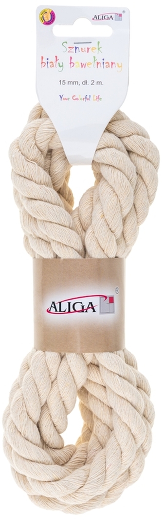 Sznurek bawełniany SB-2240 biały, 15mm x 2m, Aliga