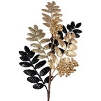 Gałązka złoto-czarne liście zdobione brokatem dł. 70cm, Ziemia Obiecana