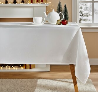 Vánoční ubrus na stůl SNOWFLAKES 145x220 cm bílá
