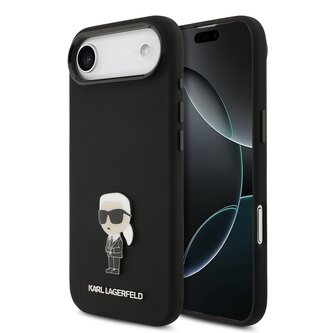 Karl Lagerfeld Liquid Silicone Metal Ikonik Zadní Kryt pro iPhone Air Black