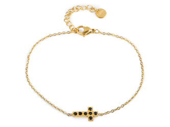 Náramek z nerezové oceli křížek s broušenými kamínky - 1 ks - 2 zlatá