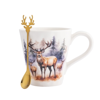 KUBEK STOŻEK NBC 480 ML ZE ZŁOTĄ ŁYŻECZKĄ DEK. JELEŃ B COLOR BOX