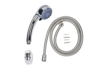 Sprchový set - sprchová hlavice průměr 6,5 cm, pětipolohová, sprchová hadice 150cm a hák na uchycení na stěnu