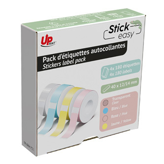 UPrint etikety 14mmx40mm, pink, yellow, blue, transparent, 180 etiket, UP21 4x180 PASTEL, pro tiskárny StickEasy