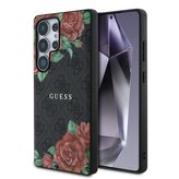 Guess PU Leather 4G Flowers Print Metal Classic Logo MagSafe Zadní Kryt pro Samsung Galaxy S25 Ultra Black