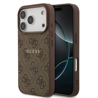 Guess PU Leather 4G Colored Ring MagSafe Zadní Kryt pro iPhone 17 Pro Brown