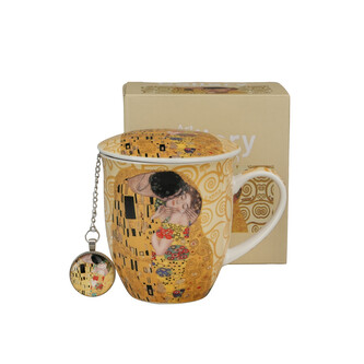 Kubek z zaparzaczem z zawieszką THE KISS ECRU inspired by Klimt
