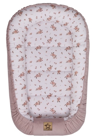 Hnízdečko pro miminko Premium Flowers, oboustranné - pudrově růžová; bílá, pudrově růžová; bavlna,hypoalergenní duté vlákno
