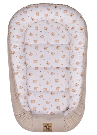 Hnízdečko pro miminko Premium Baby Teddy, oboustranné - béžové; bílá, béžová; bavlna,hypoalergenní duté vlákno
