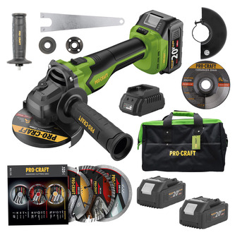 Sada aku úhlová bruska Procraft PGA22 a 3x diamantové kotouče DS3.125 + taška na nářadí + 2x baterie | SPGA22-BB/DS3.125/2x20-4