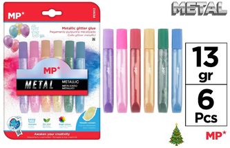Klej brokatowy 6-kol. po 13g. metaliczne, Main Paper