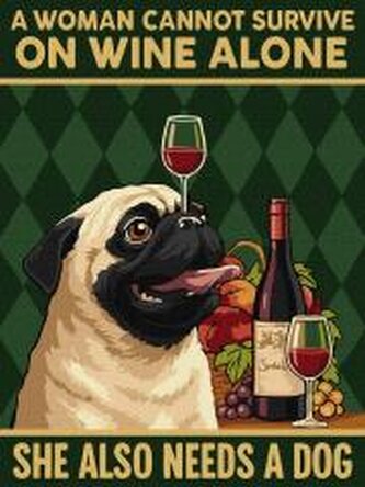 Malowanie po numerach - Plakat. Wino i pies 30x40