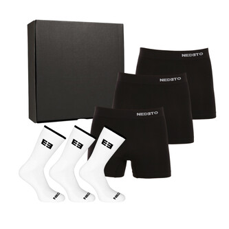 Pánská dárková sada 3PACK bambusové boxerky a 3PACK  sportovní ponožky Nedeto (6NBBOV1) XL