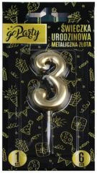 Świeczka urodzinowa 3 Metaliczna złota