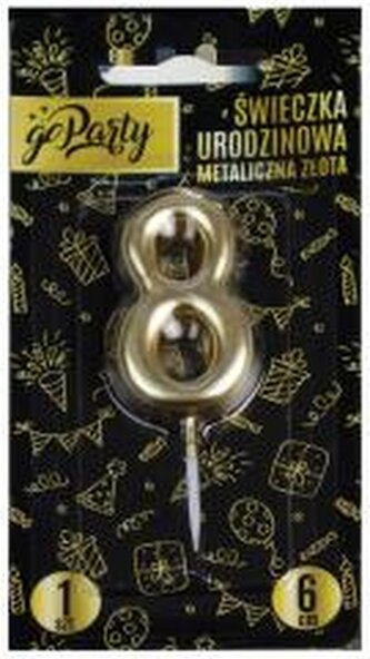 Świeczka urodzinowa 8 Metaliczna złota