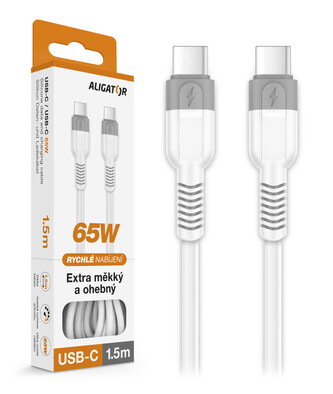 Datový kabel ALIGATOR SoftPastels 3A 65W, USB-C/USB-C, bílý