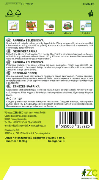 Zelseed Paprika zel. kapie - Derma pole 0,7g