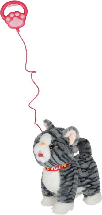 KIK Interaktivní kočka na vodítku šedá