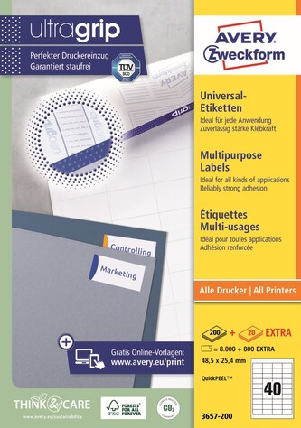 Avery Zweckform 3657-200 Samolepicí etikety 48,5x25,4 mm, bílé