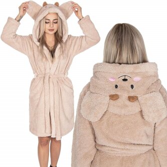 Dámský župan s ušima L/XL SPRINGOS HAMSTER béžový