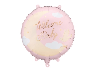 Fóliový balonek Welcome Baby kulatý světle růžový – 45 cm