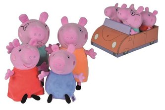 Sada Plyšáků Prasátko Peppa s rodinou v autě