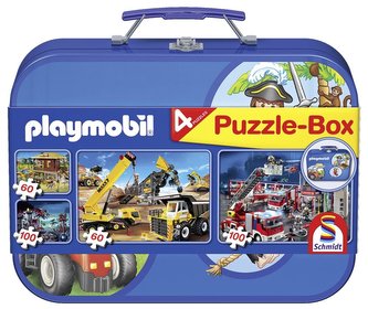 Puzzle 2x60 + 2x100 w walizce Playmobil niebieski
