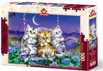 Puzzle 500 Kocięta huśtające się w blasku księżyca
