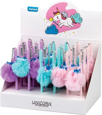 Długopis Unicorn pompon (24szt) nieb 82010