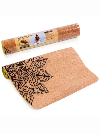 Spokey - SAVASANA jóga podložka na cvičení korková 4mm - zelená s mandalou
