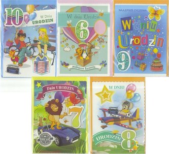 Karnet B6 brokat Urodziny 6-10 lat (10 szt) MIX