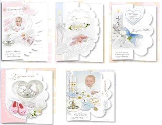 Zaproszenie brokat Chrzest 10 szt. mix