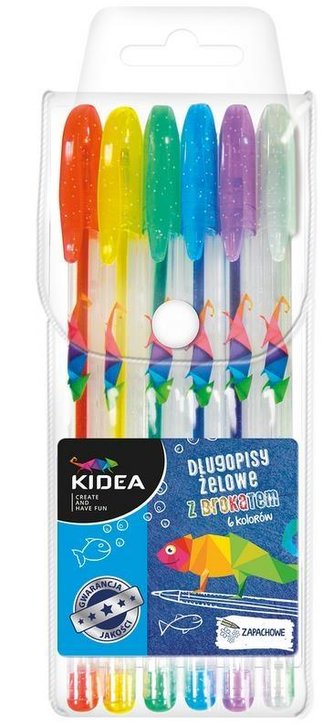 Długopisy żelowe z brokatem 6 kolorów KIDEA