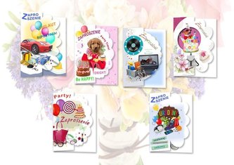 Zaproszenie brokat Młodzieżowe 10 szt. mix