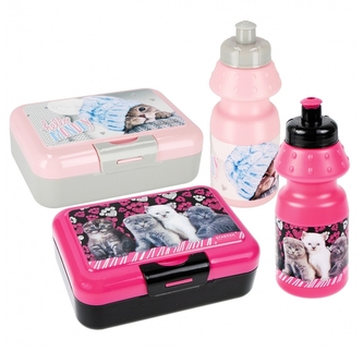 Bidon 350ml + pudełko śniadaniowe Kotki