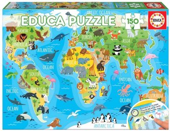 Puzzle Mapa se zvířaty světa 150 dílků