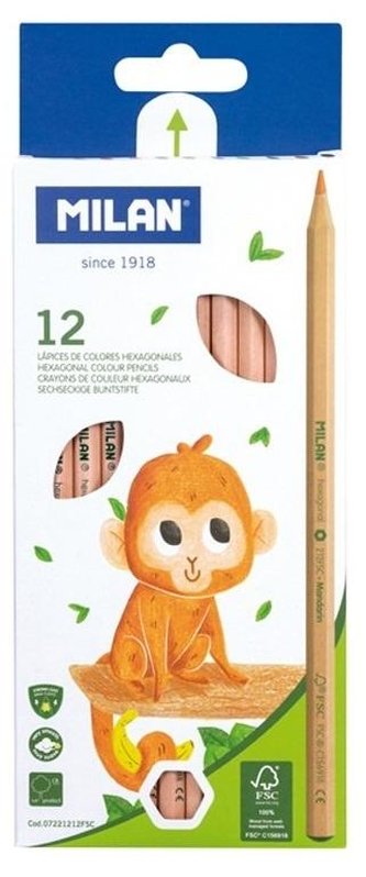 Kredki ołówkowe sześciokątne Natural 12 kol MILAN