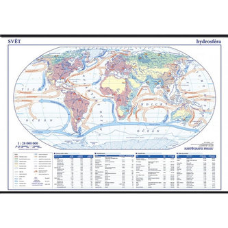 Svět - hydrosféra - školní nástěnná mapa 1:28 mil./136x96 cm