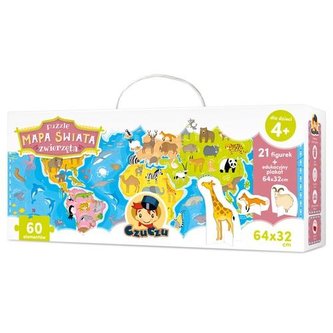 Puzzle Mapa świata Zwierzęta figurki