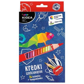 Kredki sześciokątne 36 kolorów+ temperówka KIDEA