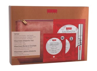 Pupa Vamp! řasenka Vamp! 9 ml + pleťová maska Maschera Face Moisturizing Mask 18 ml + oční maska Maschera 2,5 ml + maska na rty Maschera Moisturizing Lip Mask 3 ml + psaníčko