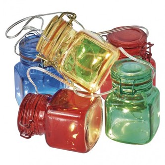 LED girlanda – 6× skleničky barevné, 3× AA, časovač