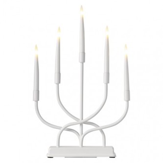 LED svícen kovový bílý, 2× AA, teplá bílá, časovač